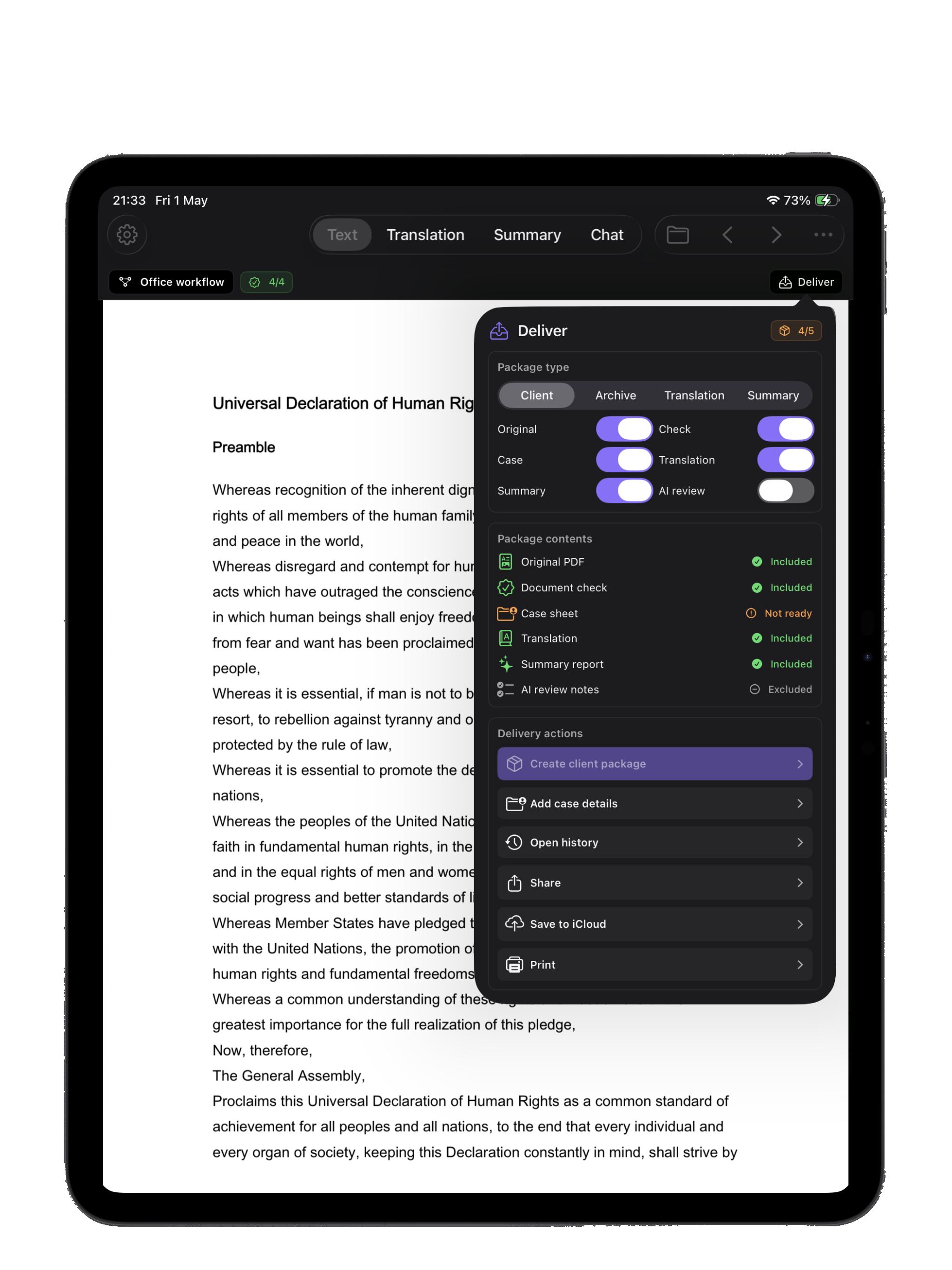 Deliver dialog with package builder on iPad