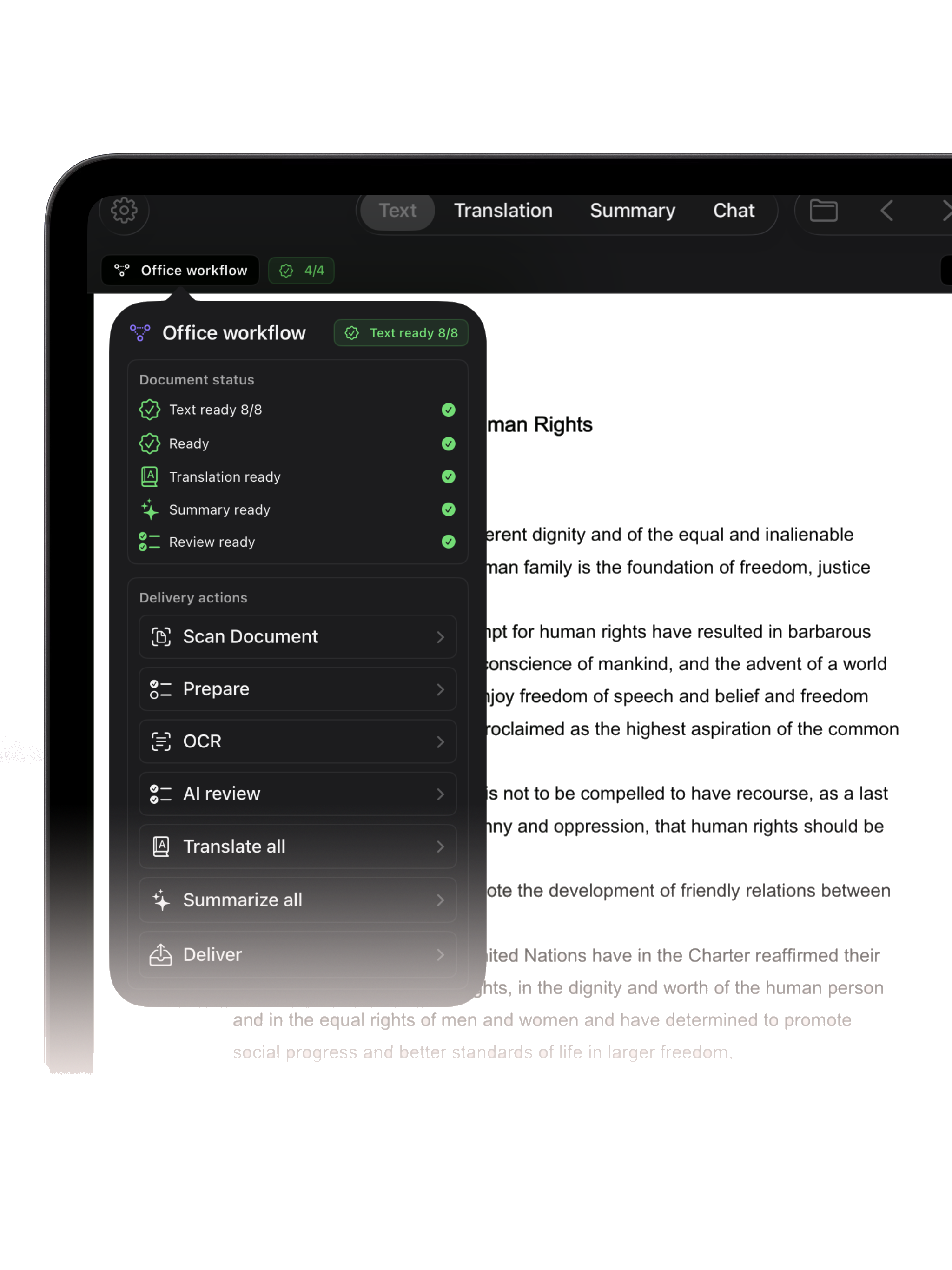 Office workflow with document status on iPad