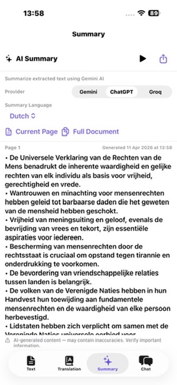 AI summarize on iPhone